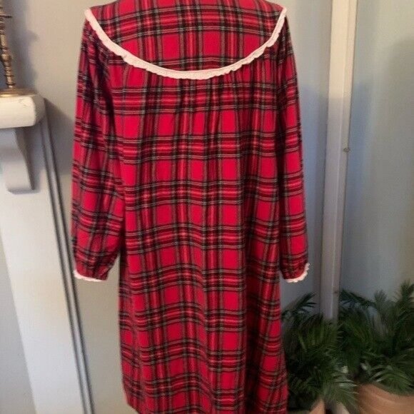 Lanz of Salzburg long Nightgown M red Plaid Cottagecore Prairie Grannycore - Picture 6 of 13